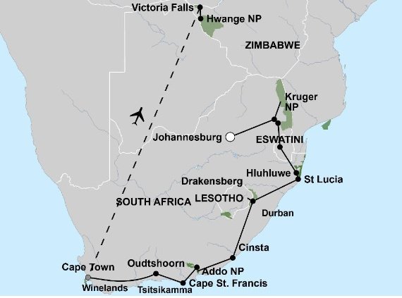 Kruger, Cape Town en Victoria Falls (25 dagen)